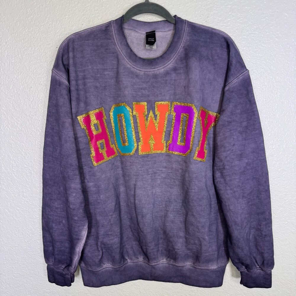 Sweet Claire Sweater Women Small Medium Howdy Glitter Sweatshirt Burnout Boho SM